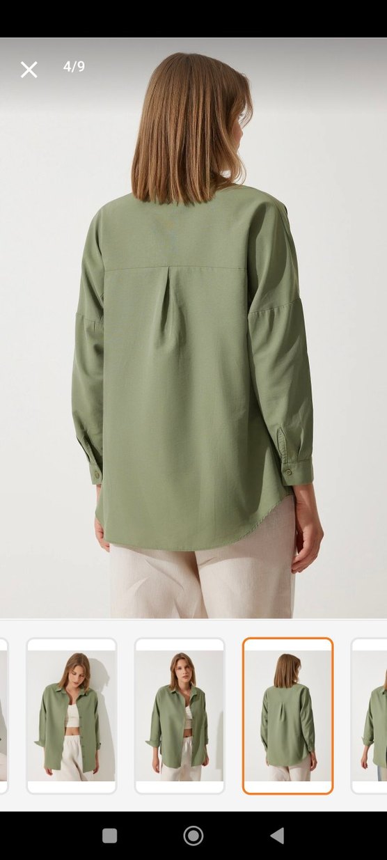 Hafif Khaki Renkli Uzun Kollu Kadın Gömlek - Görsel 2