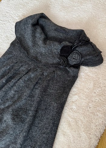 Gri Yün Örme Midi Elbise - Görsel 3