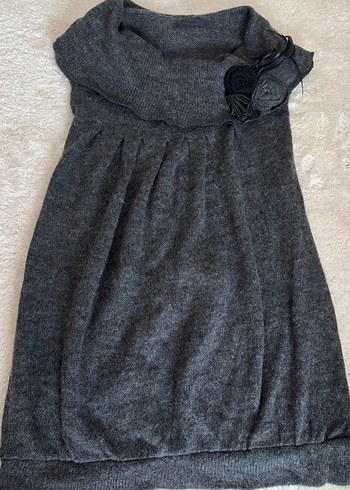 Gri Yün Örme Midi Elbise - Görsel 2