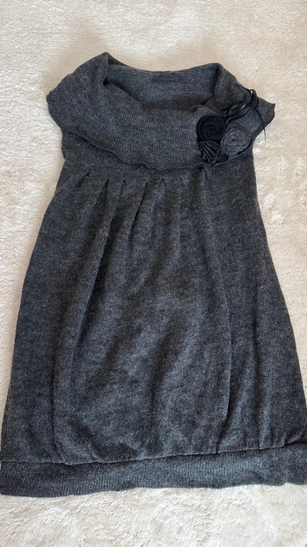 Gri Yün Örme Midi Elbise - Görsel 2