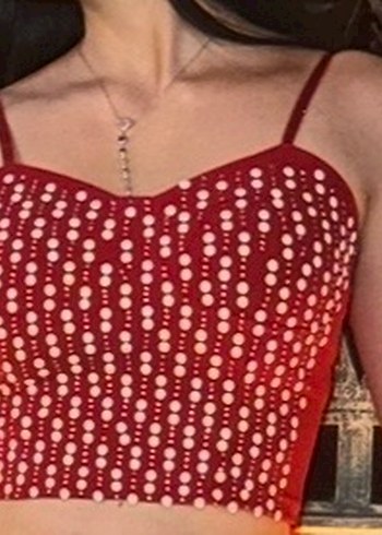 Kırmızı V Yaka İp Askılı Büstiyer - Görsel 2