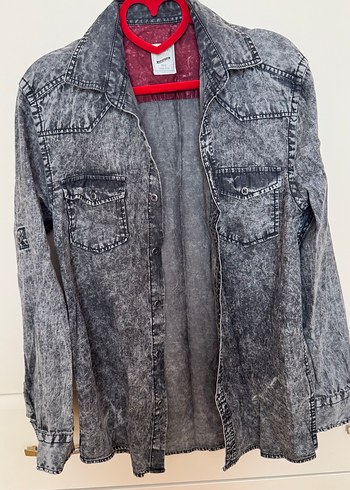 Gri Denim Düğmeli erkek Gömlek - Görsel 3