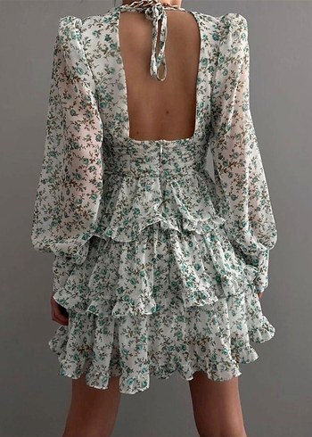 Çiçek Desenli V Yaka Mini Bohem şifon Elbise - Görsel 2