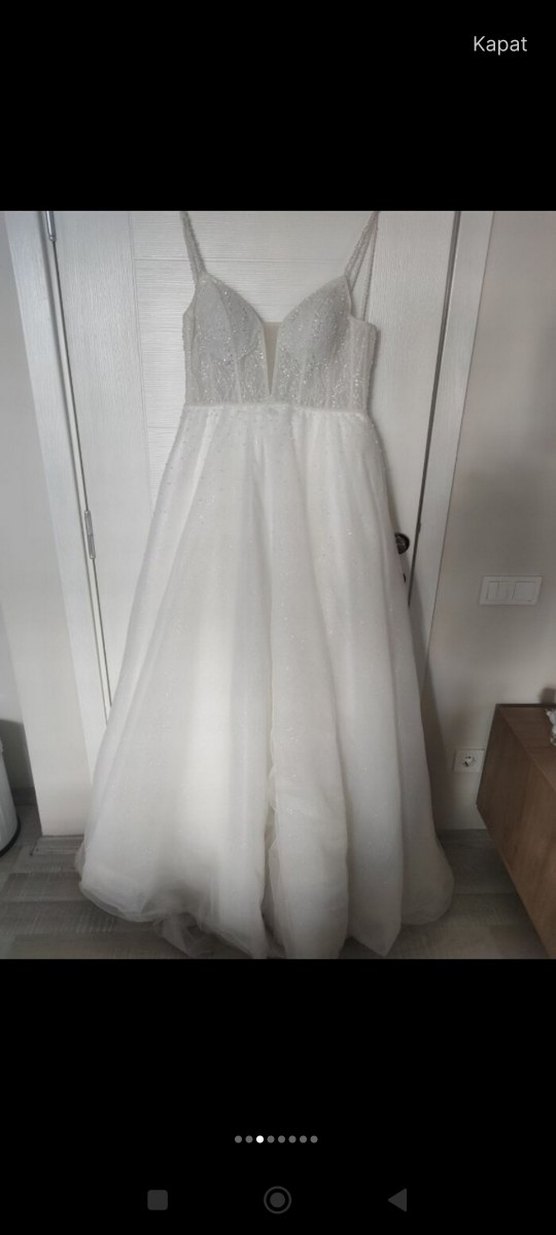 Askılı, Straplez, Beyaz A Kesim Gelinlik - Görsel 4