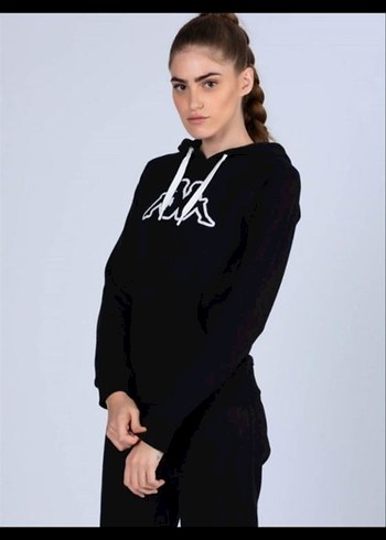 Siyah Kapüşonlu Baskılı Kadın Sweatshirt - Görsel 2
