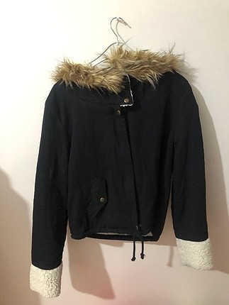 koyu lacivert içi kürklü mont