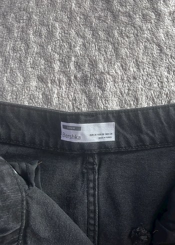 Bershka Siyah Kadın Uzun Kargo Denim Etek