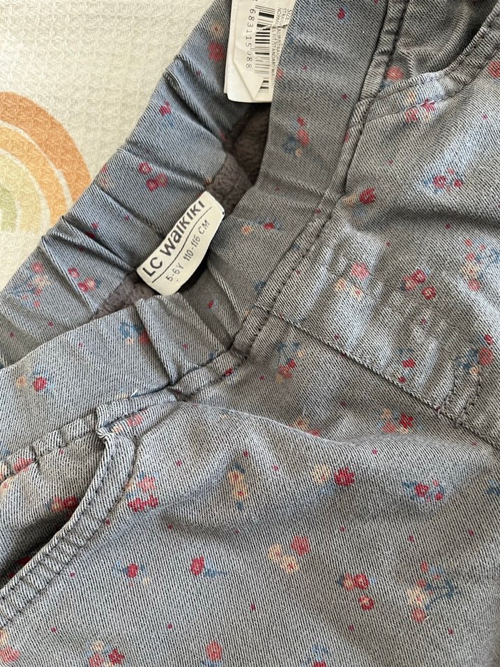 Gri kız Denim  beli lastikli Pantolon içi polarlı pantolon - Görsel 2