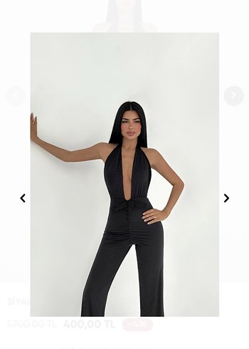 Siyah V Yakalı Uzun Kadın Tulum - Görsel 2