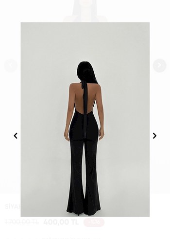 Siyah V Yakalı Uzun Kadın Tulum - Görsel 3