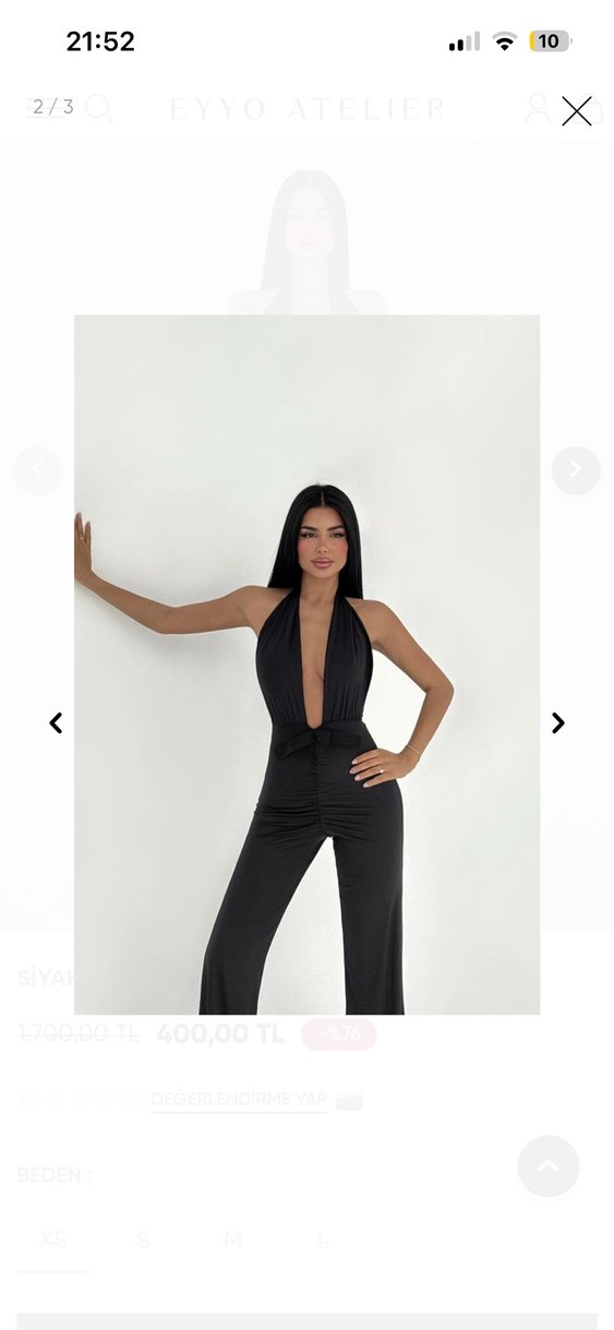 Siyah V Yakalı Uzun Kadın Tulum - Görsel 2