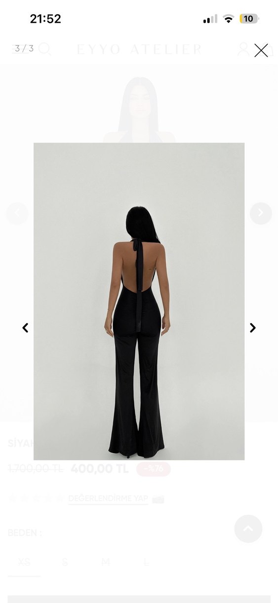 Siyah V Yakalı Uzun Kadın Tulum - Görsel 3