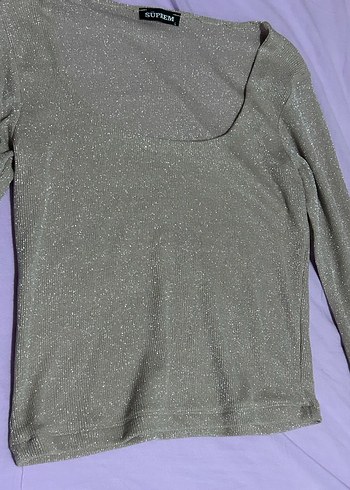 Pudra Simli V Yaka Uzun Kollu bluz - Görsel 3