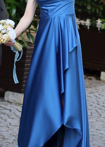 Mavi Drapeli Uzun Abiye Elbise - Görsel 2