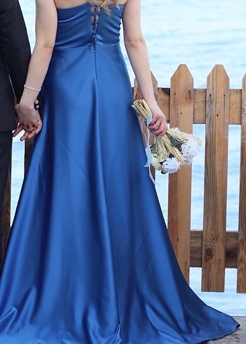 Mavi Drapeli Uzun Abiye Elbise - Görsel 4