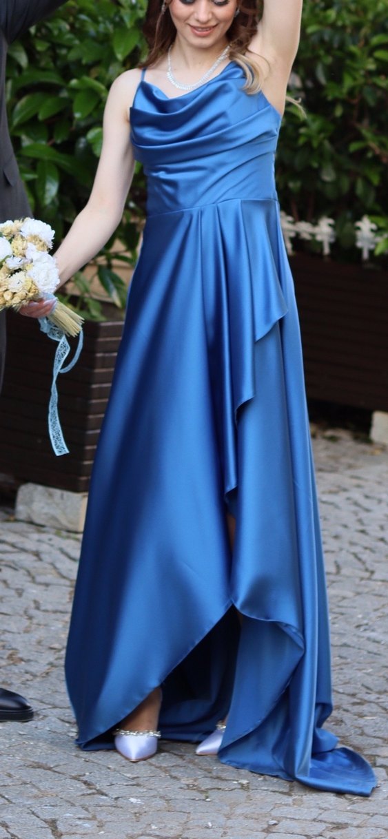 Mavi Drapeli Uzun Abiye Elbise - Görsel 2