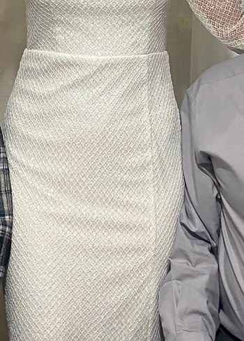 Dantel Detaylı Beyaz Midi Nişan Elbisesi - Görsel 8