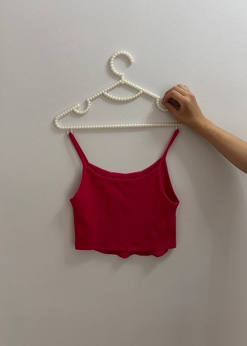Diğer Pembe İnce Askılı Örme Kadın crop