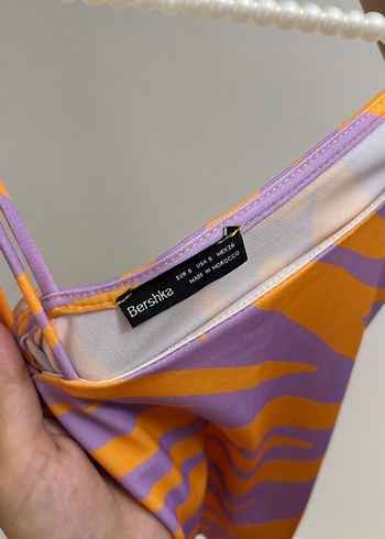Bershka Mor Zebra Desenli Mini Crop Top