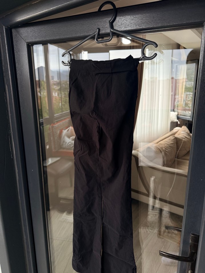 Kadın Siyah esnek Kumaş Kemerli Pantolon - Görsel 5