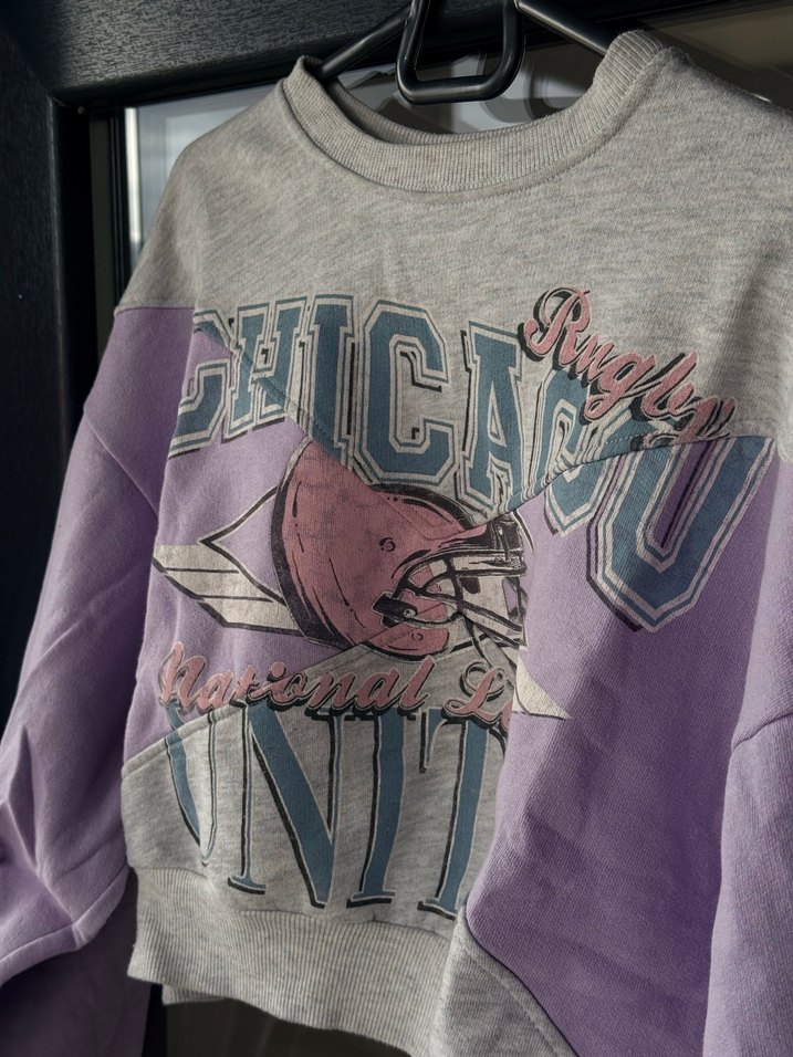 Bershka Gri ve Mor Baskılı Kadın Sweatshirt - Görsel 2