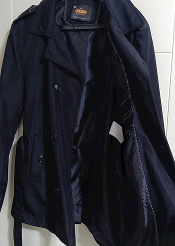 Erkek Siyah Midi Boy Düğmeli Klasik Trençkot - Görsel 3