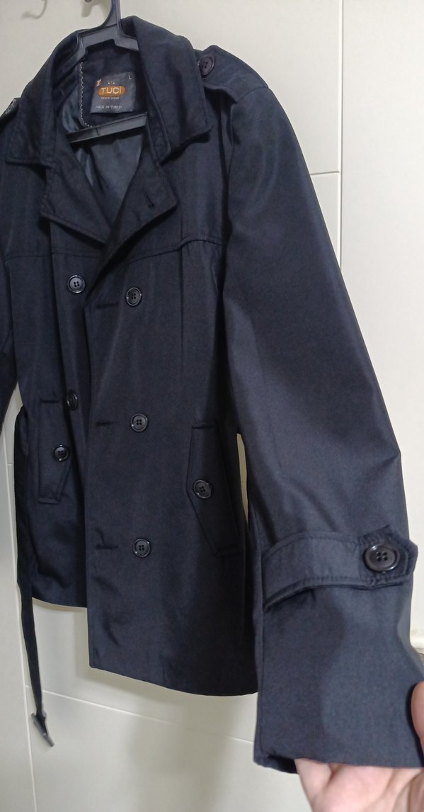 Erkek Siyah Midi Boy Düğmeli Klasik Trençkot - Görsel 2