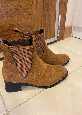 Kahverengi Süet Kadın Botu Blok Topuklu - Görsel 4