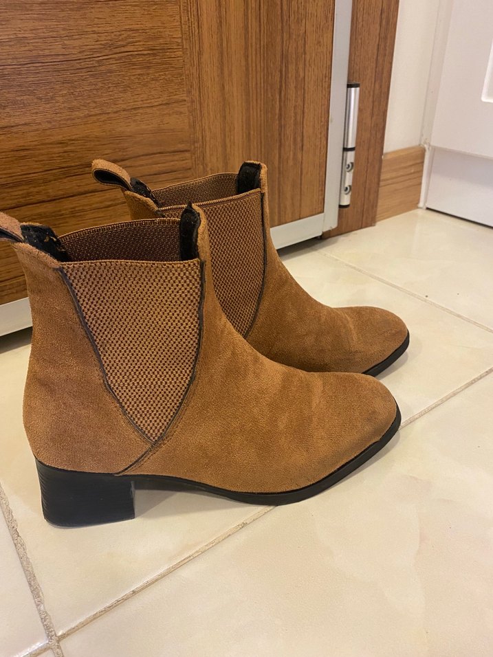 Kahverengi Süet Kadın Botu Blok Topuklu - Görsel 4