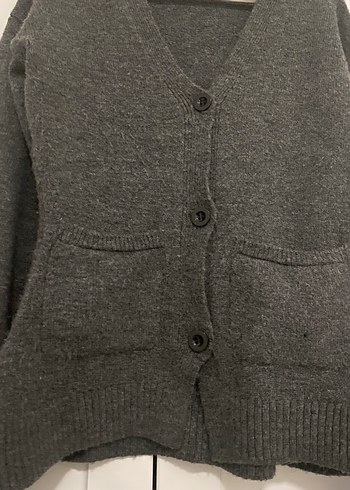 Gri Örgü Kadın Hırka V Yaka Midi - Görsel 3