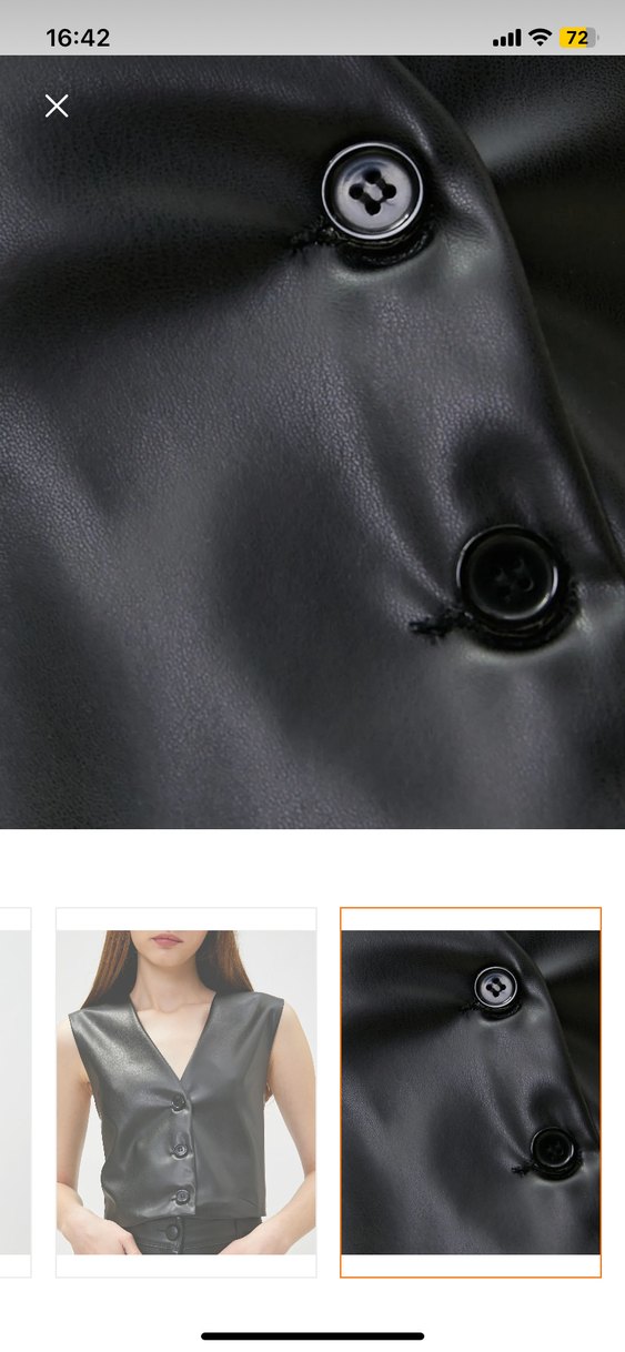 Düğmeli Siyah Deri V Yaka Kolsuz Mini Yelek - Görsel 4