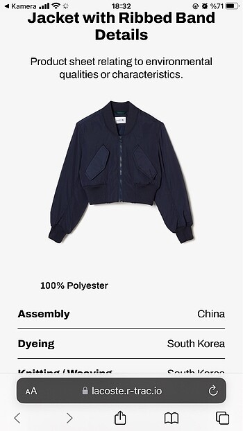 Lacoste Kadın Lacivert Bomber Ceket
