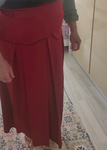 Bordo Kadın Uzun Drapeli Etek - Görsel 4
