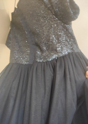 Kız Çocuk Kısa Kollu Siyah Parlak Elbise - Görsel 3