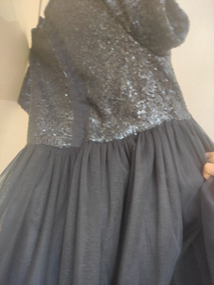 Kız Çocuk Kısa Kollu Siyah Parlak Elbise - Görsel 3