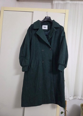 Koyu yeşil çift düğmeli uzun kaban - Görsel 2