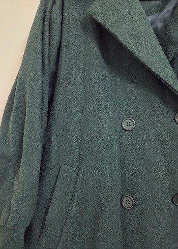 Koyu yeşil çift düğmeli uzun kaban - Görsel 3