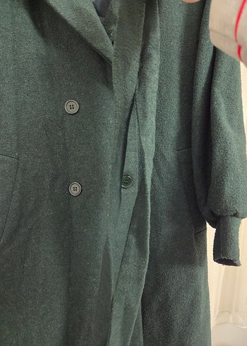 Koyu yeşil çift düğmeli uzun kaban - Görsel 6