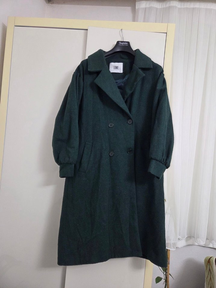 Koyu yeşil çift düğmeli uzun kaban - Görsel 2