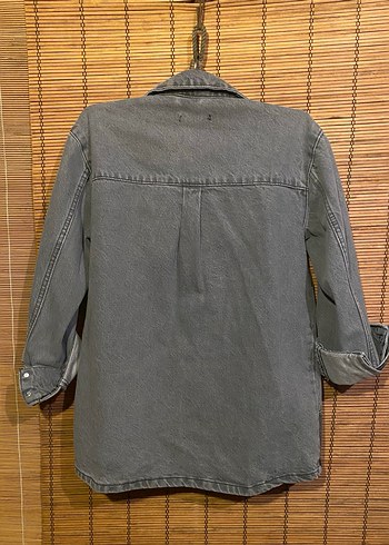Düğmeli Gri Kadın Denim Ceket/gömlek - Görsel 2