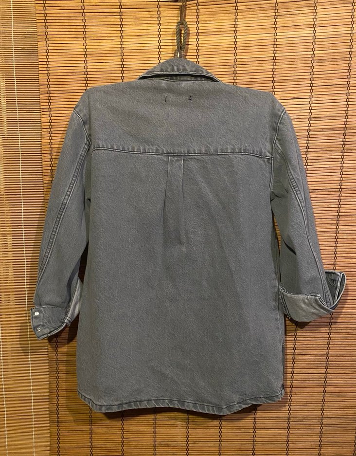 Düğmeli Gri Kadın Denim Ceket/gömlek - Görsel 2