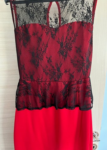 Kırmızı Mini Dantel Detaylı Straplez Elbise - Görsel 3