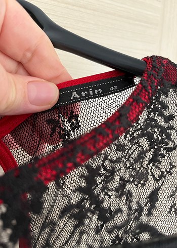 Kırmızı Mini Dantel Detaylı Straplez Elbise - Görsel 4