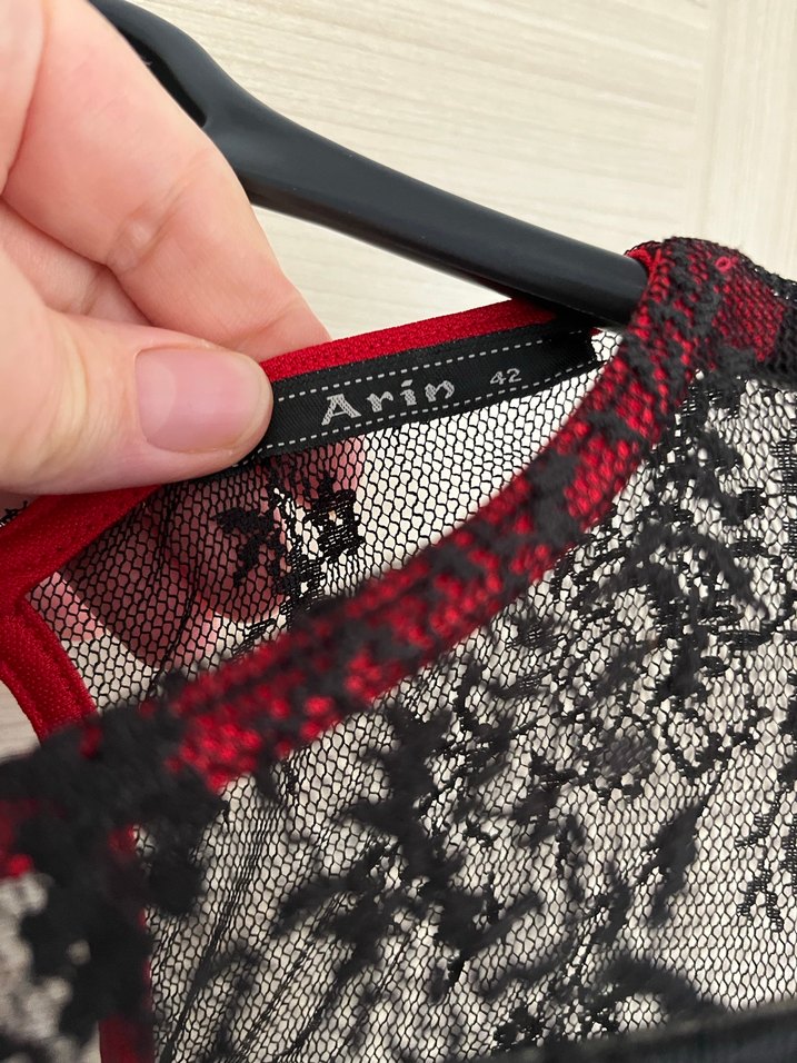 Kırmızı Mini Dantel Detaylı Straplez Elbise - Görsel 4