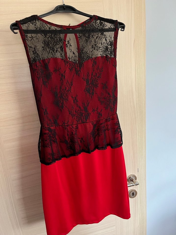 Kırmızı Mini Dantel Detaylı Straplez Elbise - Görsel 5
