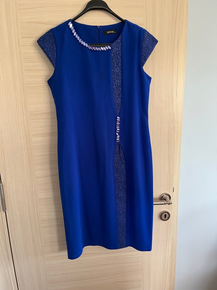 Mavi yarı Uzun Klasik Kadın Elbise - Görsel 2