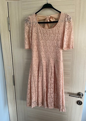 Pudra renk elbise - Görsel 4