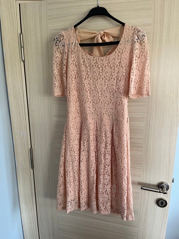 Pudra renk elbise - Görsel 4