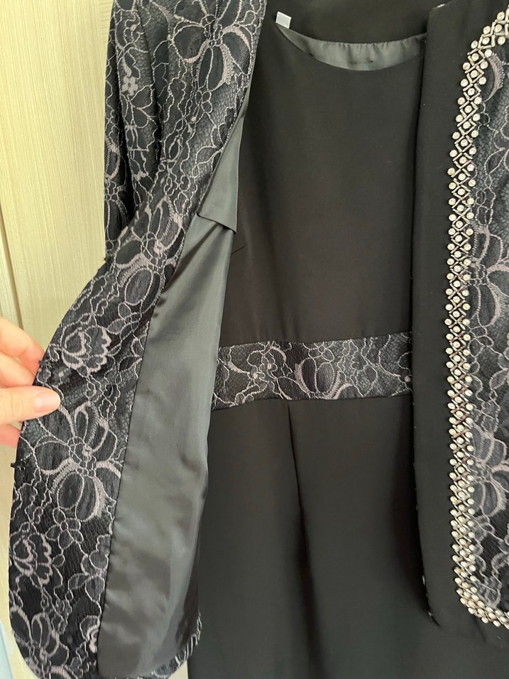 Dantel Detaylı Siyah Uzun Kadın Takım - Görsel 3