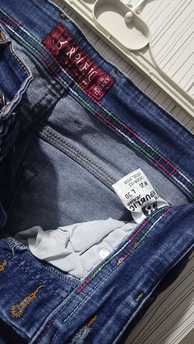Düğmeli Mavi Kadın Denim Pantolon - Görsel 5